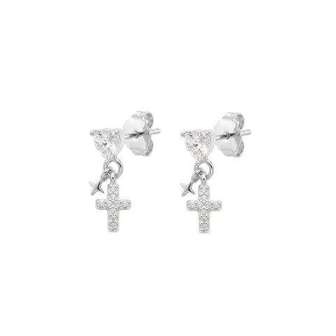 Sterling Silver Cz Love, Hope & Faith Charm Earrings