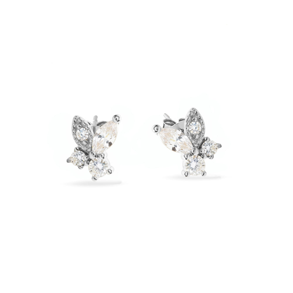 Sterling Silver Petal Duo Cubic Zirconia Stud Earrings