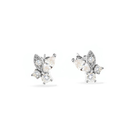 Sterling Silver Petal Duo Cubic Zirconia Stud Earrings