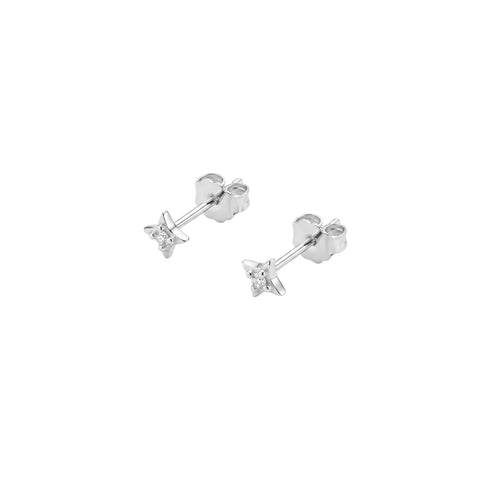 Sterling Silver Mini-Star Outline Cubic Zirconia Stud Earrings