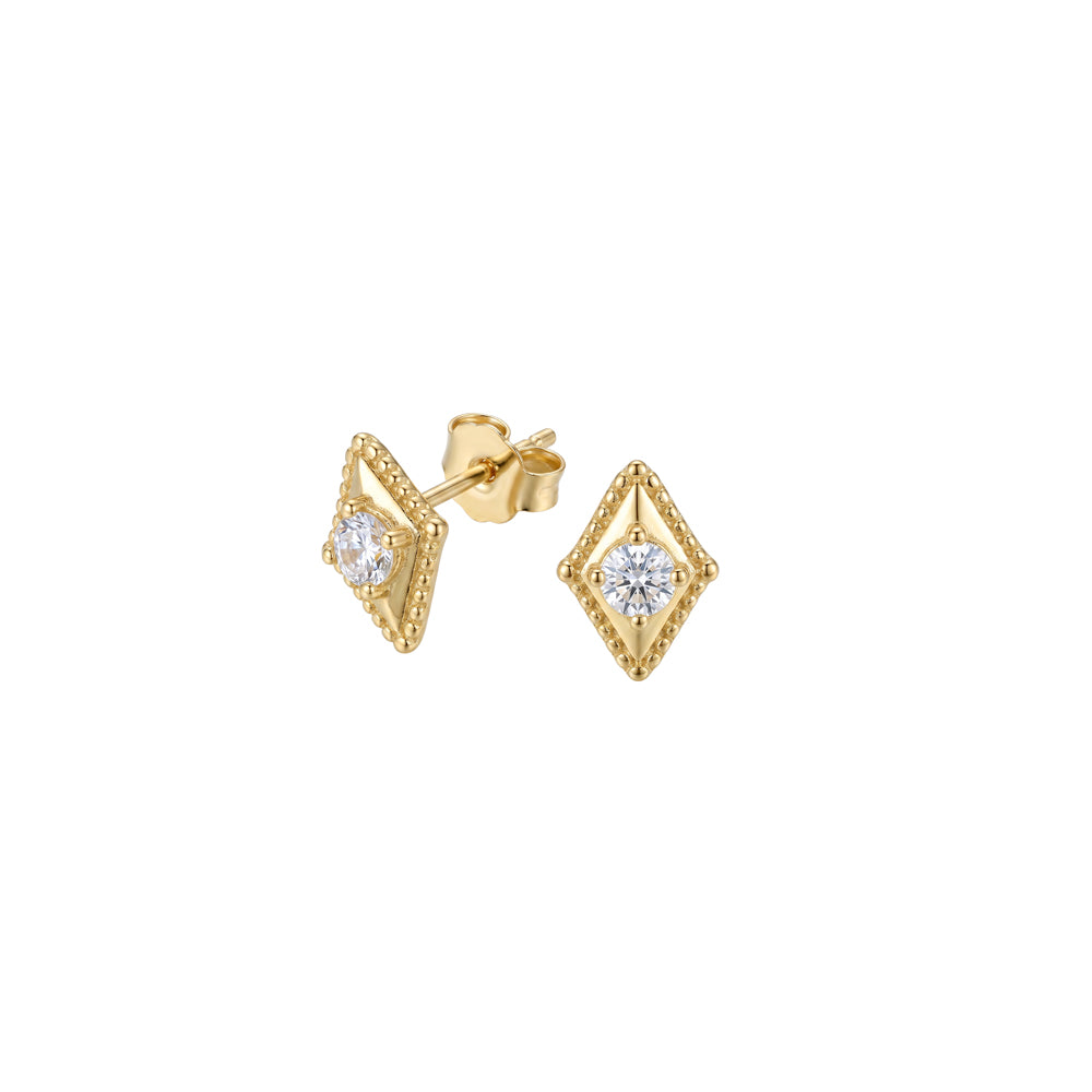 Gold Plated Decorative Cubic Zirconia Stud Earrings