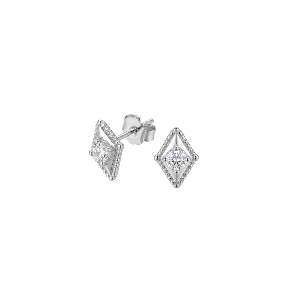 Sterling Silver Decorative Cubic Zirconia Stud Earrings