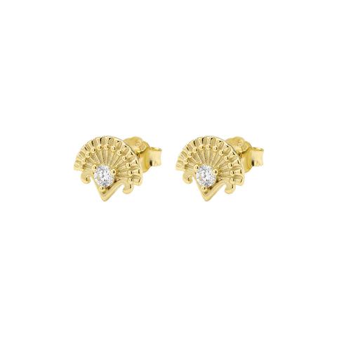 Gold Plated Fan-Shaped Cubic Zirconia Stud Earrings