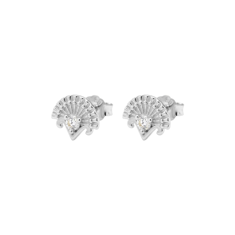 Sterling Silver Fan-Shaped Cubic Zirconia Stud Earrings