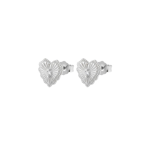 Sterling Silver Radiating Heart With Cubic Zirconia Stud Earrings