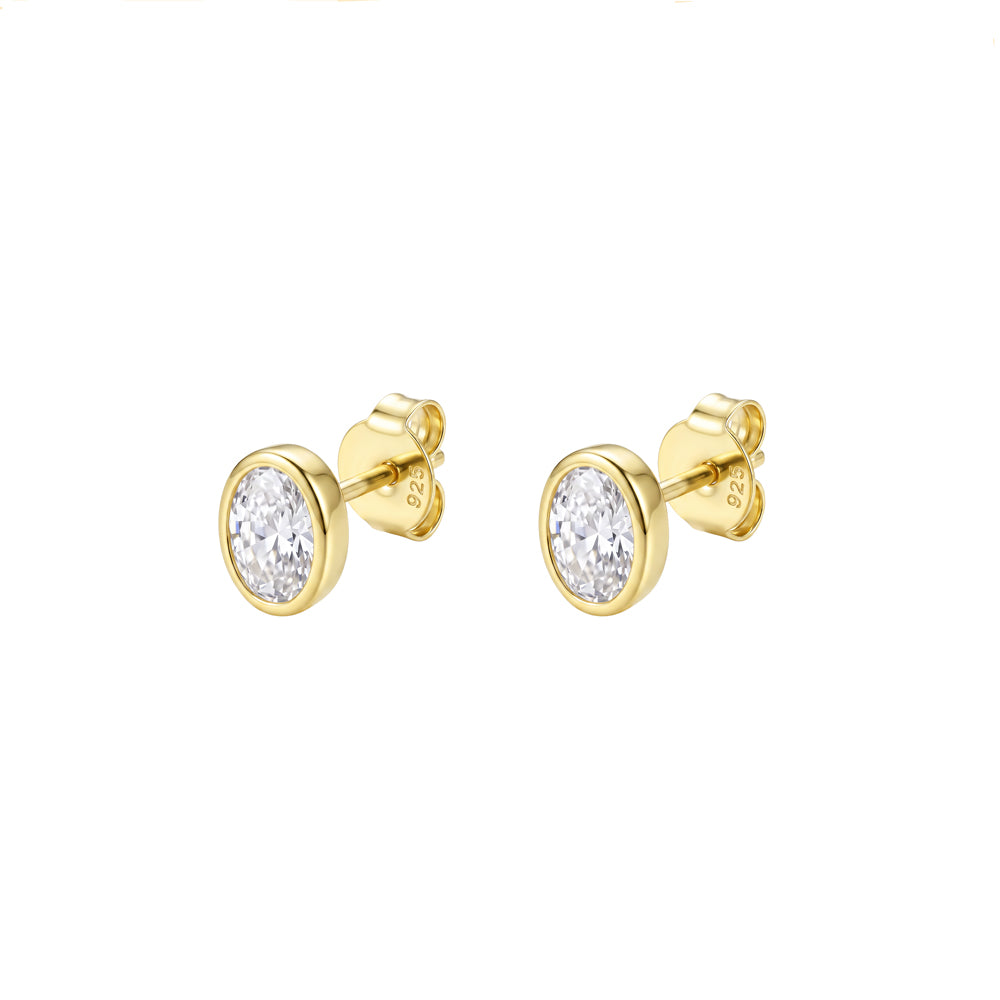 Gold Plated Petite Oval Bezel Set Cubic Zirconia Stud Earrings