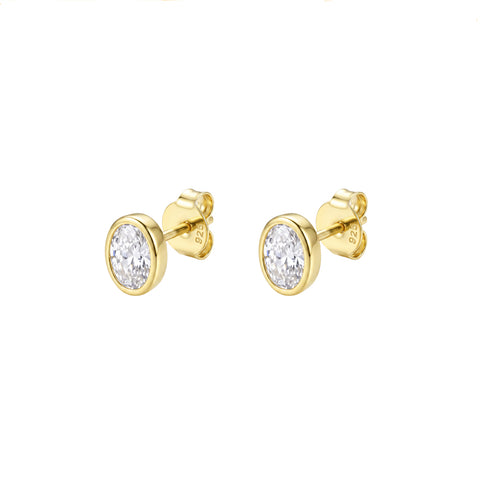 Gold Plated Petite Oval Bezel Set Cubic Zirconia Stud Earrings