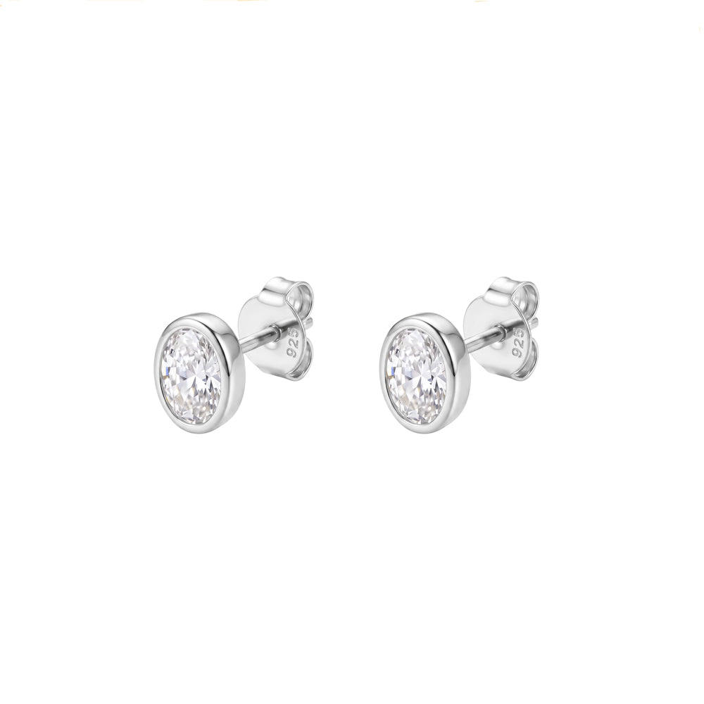 Sterling silver petite oval bezel set CZ stud earrings