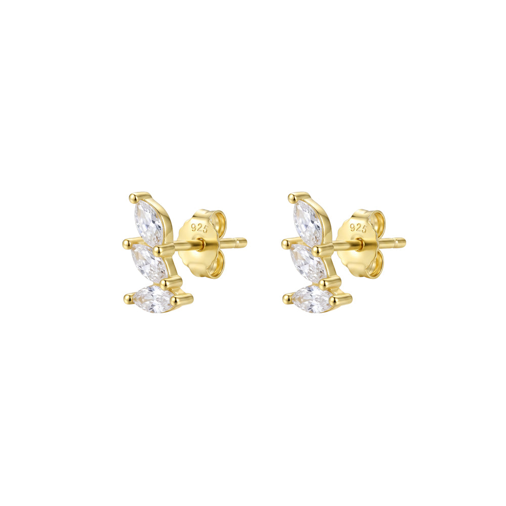 Gold Plated Trio Cubic Zirconia Bloom Stud Earrings