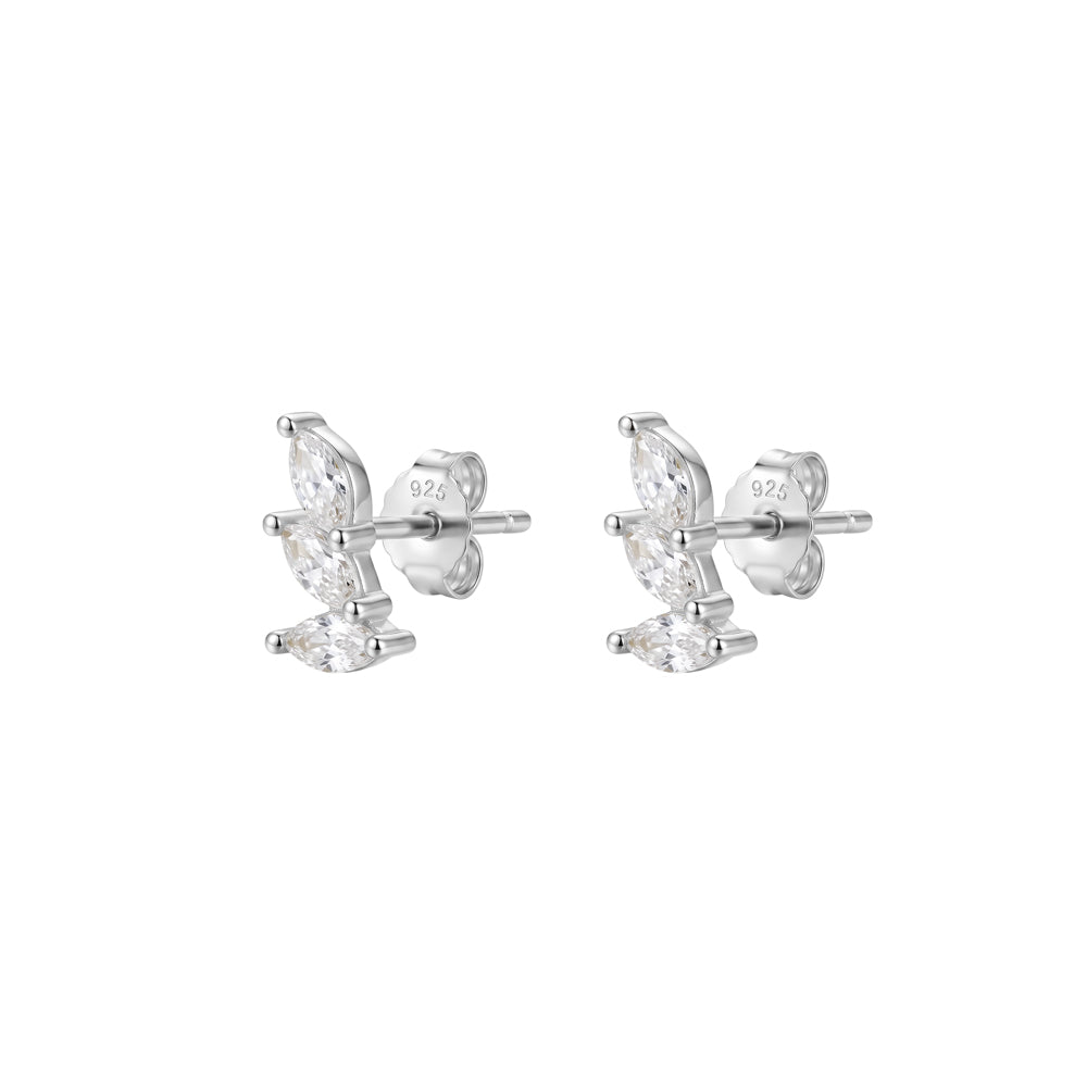 Sterling Silver Trio Cubic Zirconia Bloom Stud Earrings