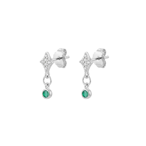Sterling Silver Pavé Cubic Zirconia With Mini Emerald Drop Earrings