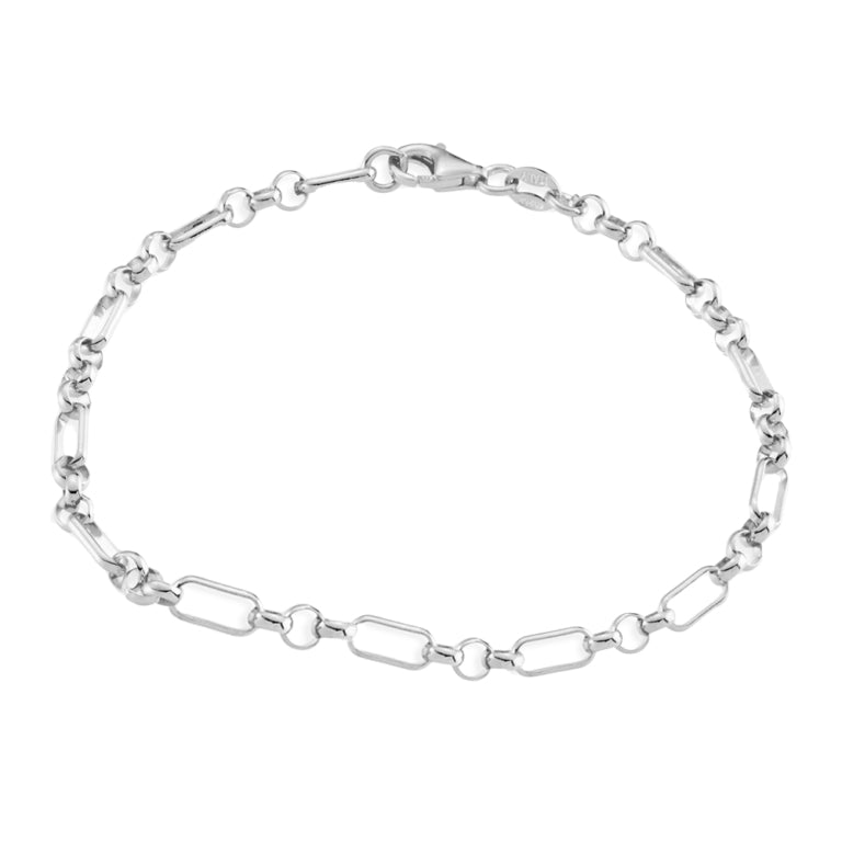 Sterling Silver Mixed Link Anklet