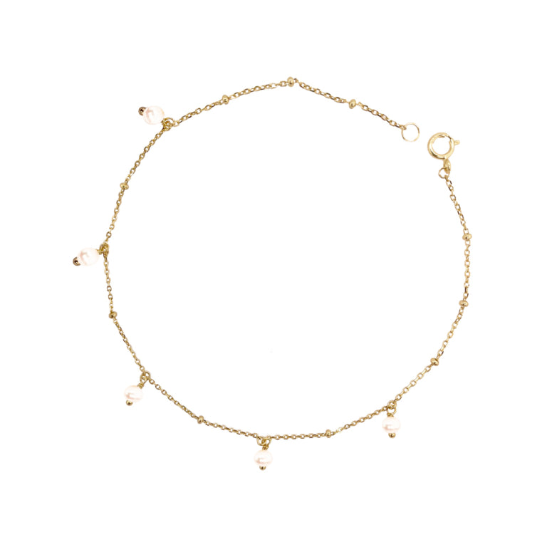 Sterling Silver Gold Plated Petite Anklet With Pearls