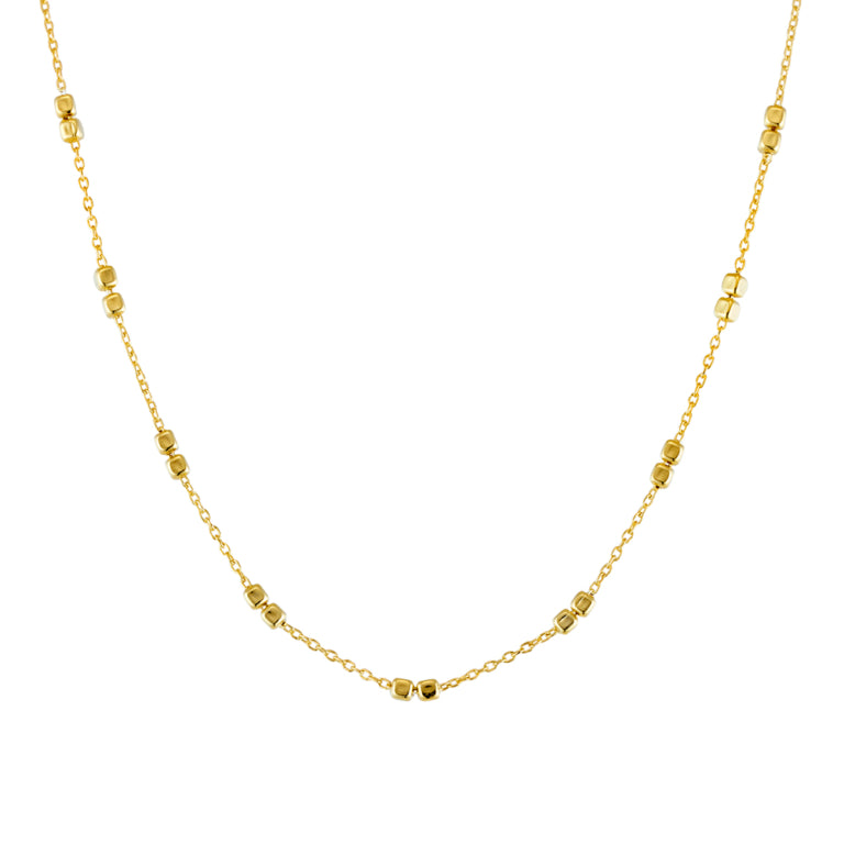 Sterling Silver Gold Plated Necklace With Repeated Double Cube Bead Detail