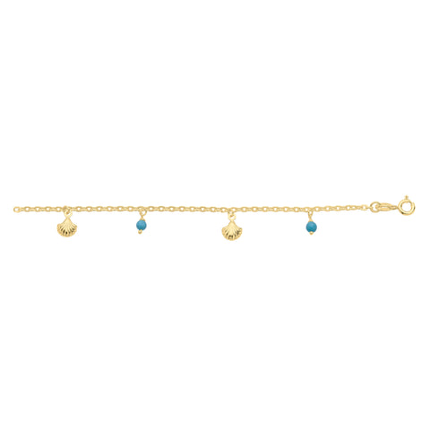 Sterling Silver Gold-Plated Anklet With Turquoise And Shells
