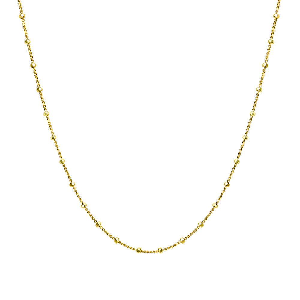 Gold Plated Station Link Chain And Mini-Cube Necklace