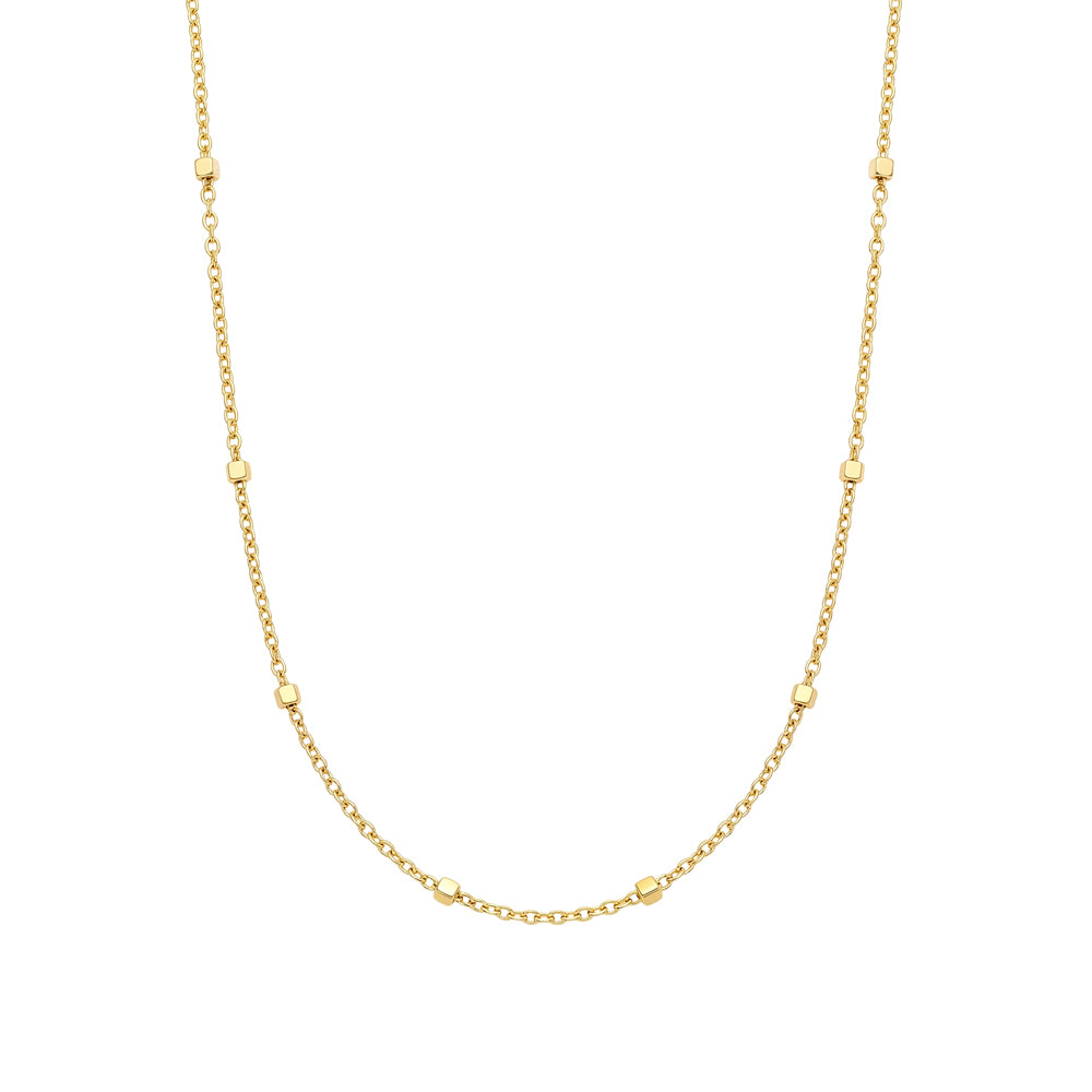 Gold Plated Mini-Cube Station Link Cable Chain Necklace