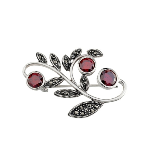 Sterling Silver Marcasite Vine Style Brooch