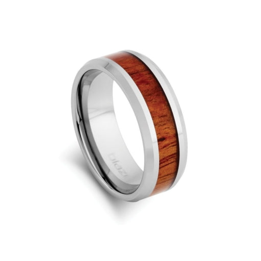 Tungsten Mens Ring With Koa Wood Inlay Size 11