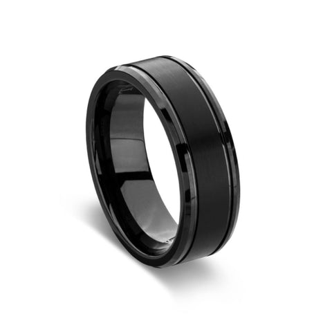 Tungsten Mens Black Matte And Polished Wide Ring Size 14