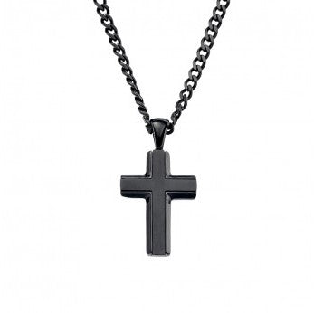 Stainless Steel Mens Black Cross and Chain