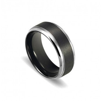 Zirconium Matte Black Ring With Steel Edge