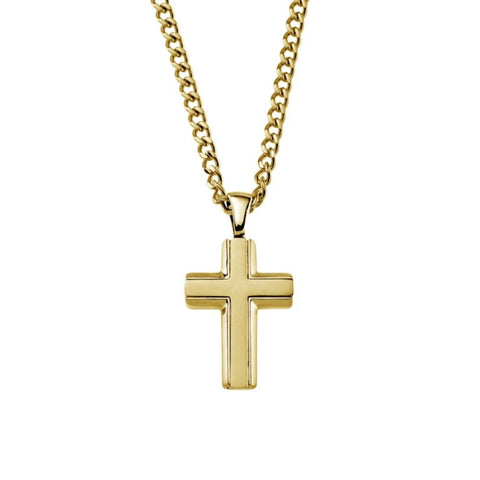 Stainless Steel Gold Plated Cross With Chain