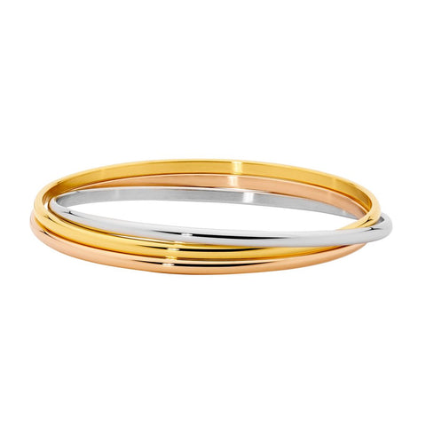 Stainless Steel 3mm 3-Tone Plated Russian Bangle 68mm