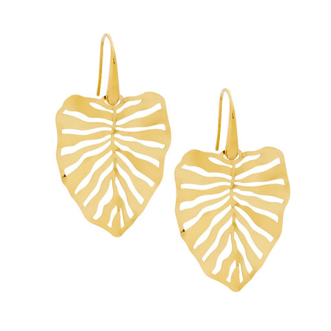 Stainless Steel Gold Plated 36mm Monstera Leaf Hook Earrings