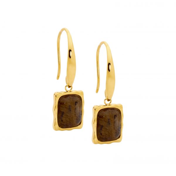 Stainless Steel Gold Plated Labradorite Drop Earrings