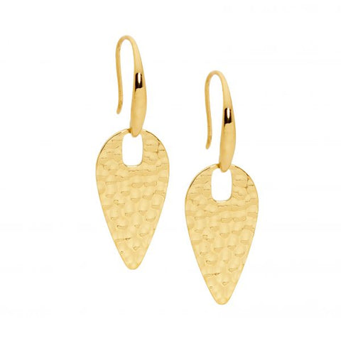 Stainless Steel Gold Plated Hammered Spear Drop Hook Earrings
