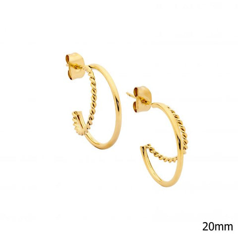 Stainless Steel Gold Plated 20mm Double Hoop Twist Earrings