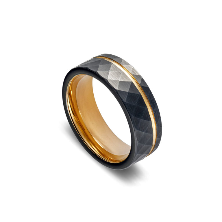 Blaze Tungsten Mens Black And Gold Plated Ring