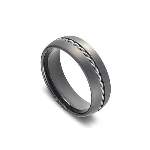 Blaze Tungsten Mens Ring With Silver Rope Style Inlay