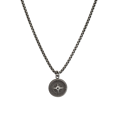 Gents Stainless Steel Compass Pendant Necklace With Matte Finish
