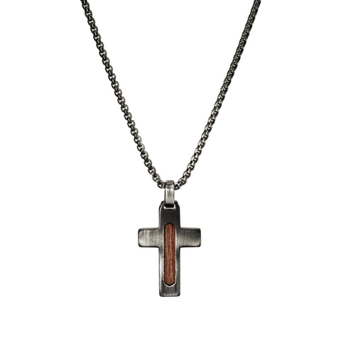 Gents Stainless Steel And Wooden Cross And Chain