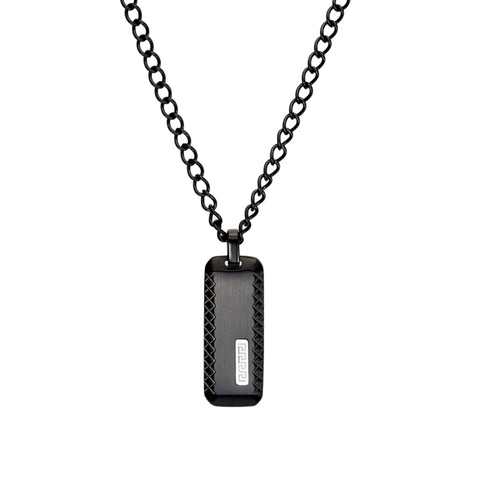 Gents Stainless Steel Black Dog Tag With Grecian Pattern