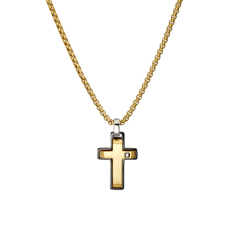 Gents Stainless Steel Black And Gold Plated Cross Pendant