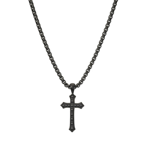 Gents Stainless Steel Necklace With Black Cross Pendant