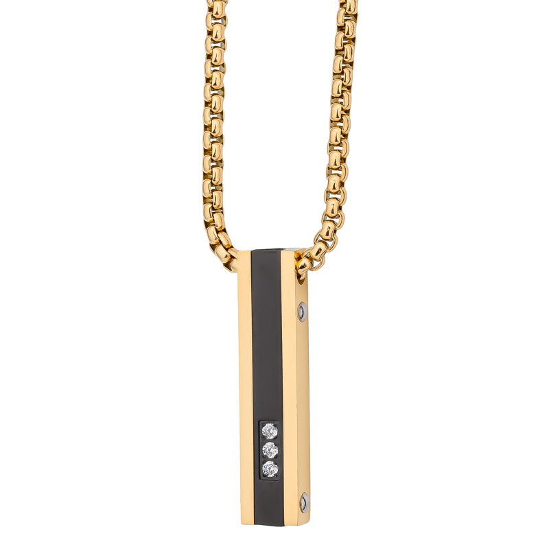 Stainless Steel Yellow Gold And Black Plated Id Tag Necklace