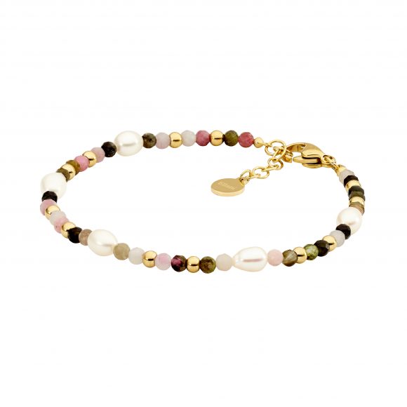 Stainless Steel Gold Plated Tourmaline & Freshwater Pearl Bracelet