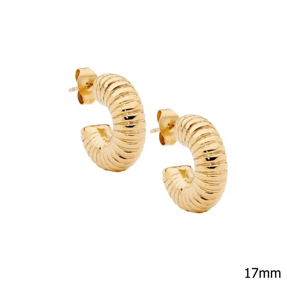 Stainless Steel Gold Plated Corrugated Hoop Earrings