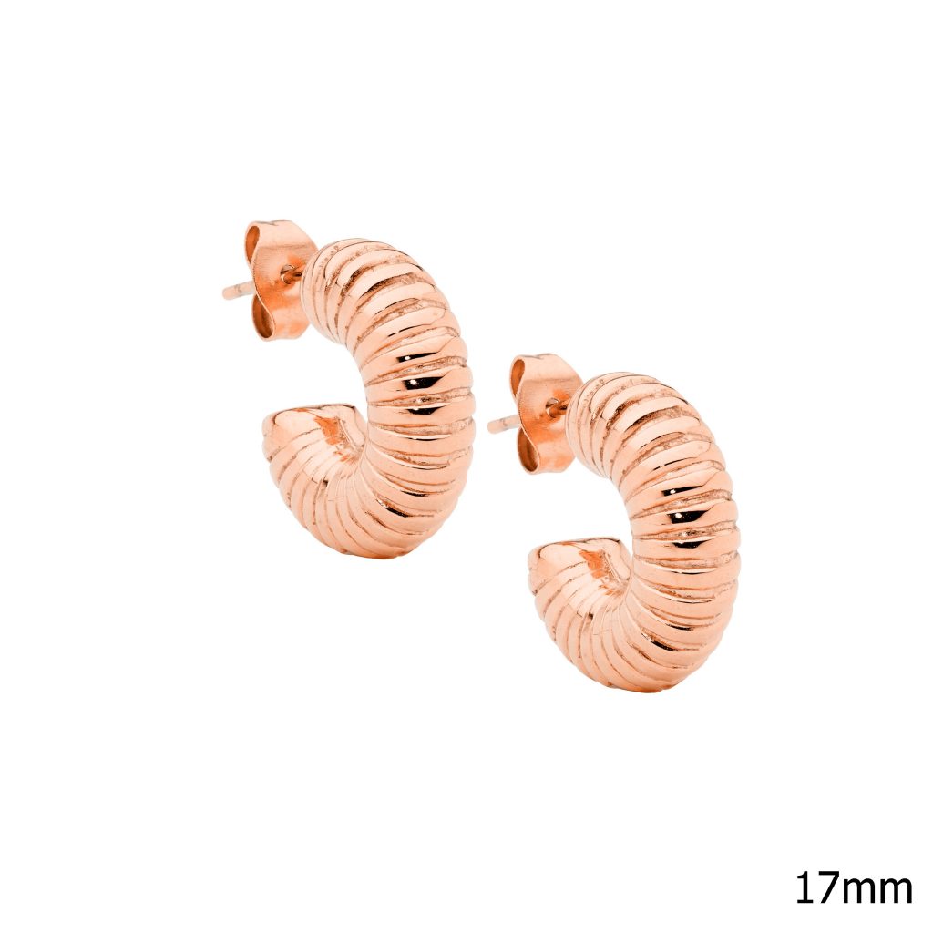 Stainless Steel Rose Gold Plated Corrugated Hoop Earrings