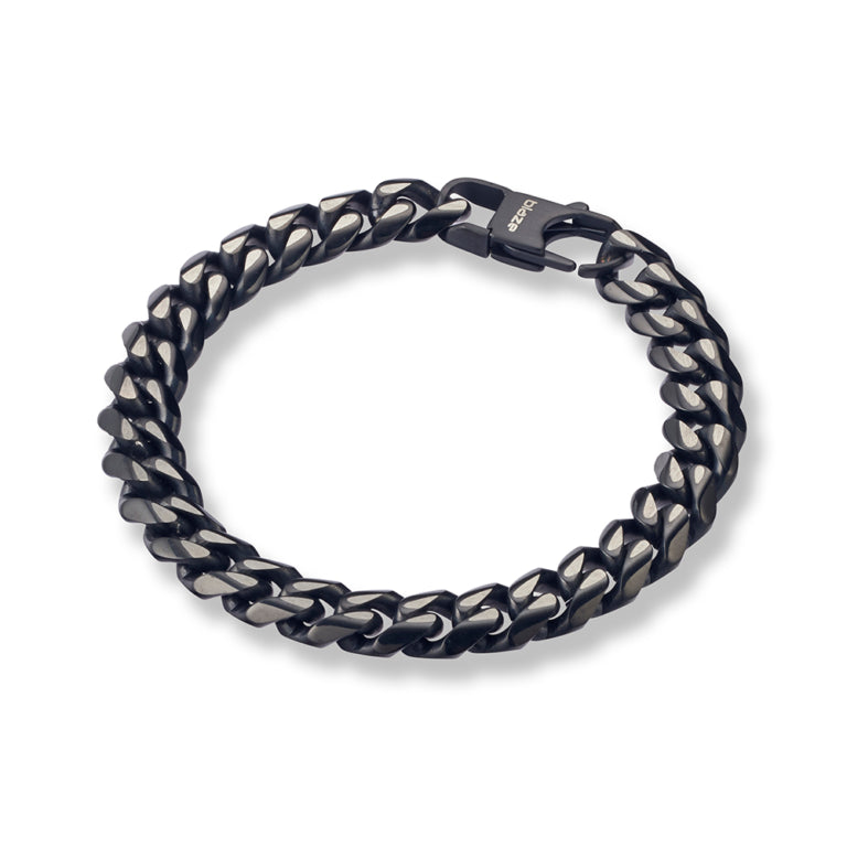 Mens Stainless Steel Cuban Link Bracelet In Oxidised Black And Steel Finish