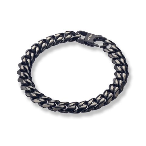 Mens Stainless Steel Cuban Link Bracelet In Oxidised Black And Steel Finish