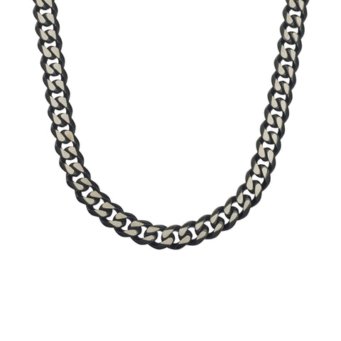 Stainless Steel Cuban Link Chain In Oxidised Black And Steel Finish 55cm