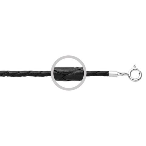 Sterling Silver Black Leather Necklace 55cm