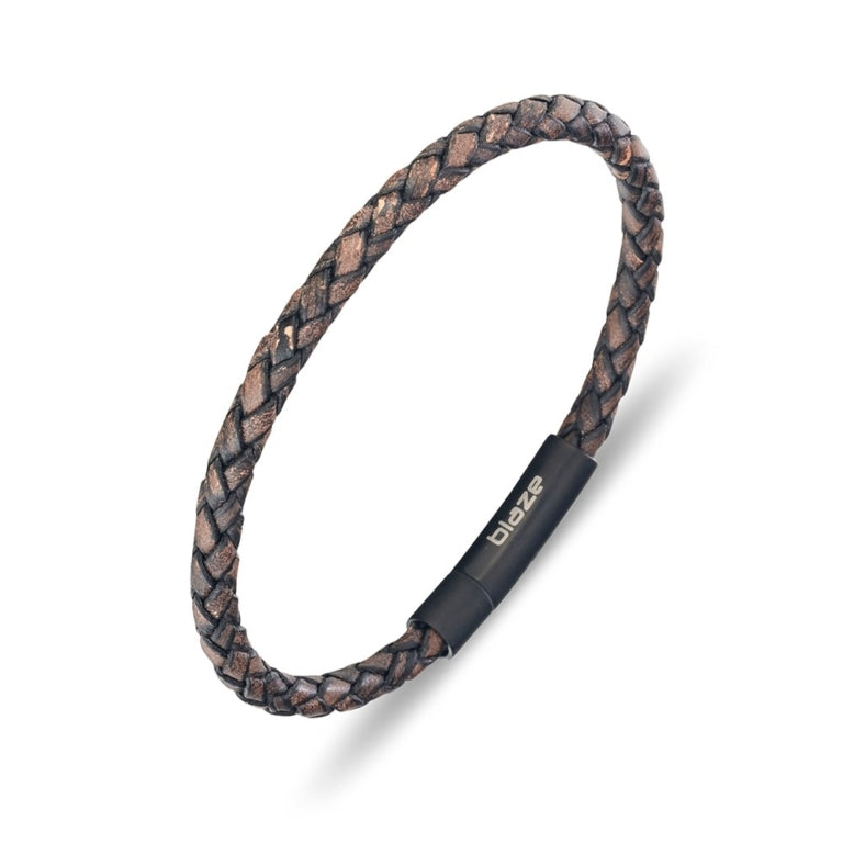 Stainless Steel Mens Multi Leather Braided Bangle