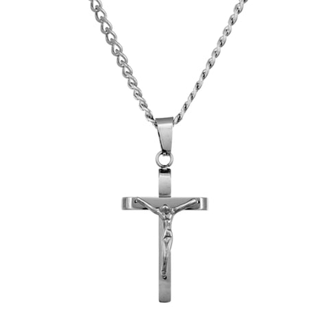 Stainless Steel Crucifix Necklace On Curb Link Chain