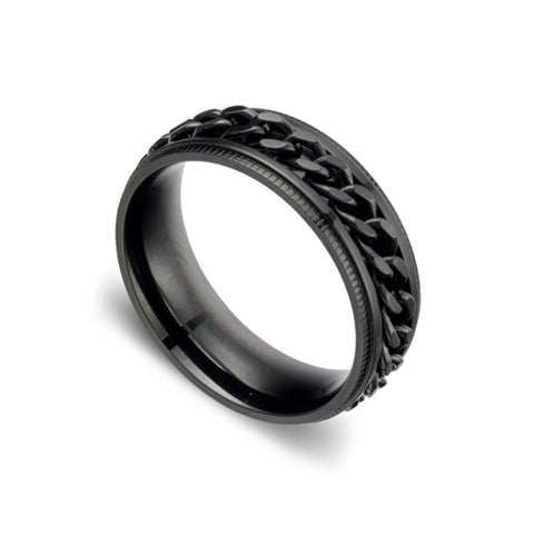 Stainless Steel Black Curb Link Inlay Spinner Ring Size 9